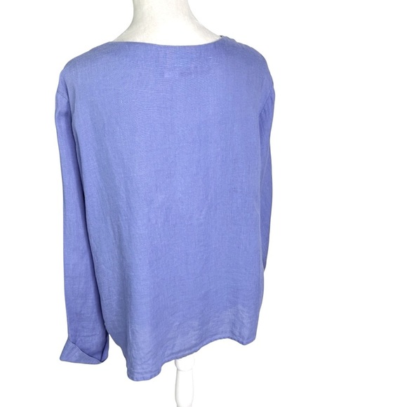 Flax Linen Button Front Jacket Top Periwinkle Blue Size M Relaxed Fit - Picture 9 of 10